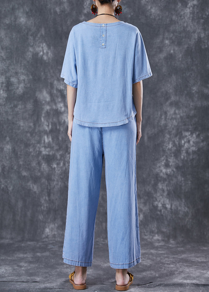 Light Blue Oversized Draping Denim Two Piece Set Outfits Summer