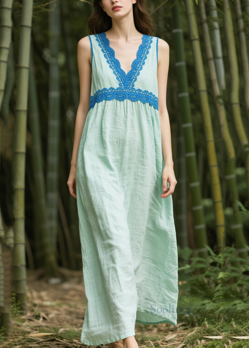 Light Green Oversized Patchwork Cotton Dress Sleeveless