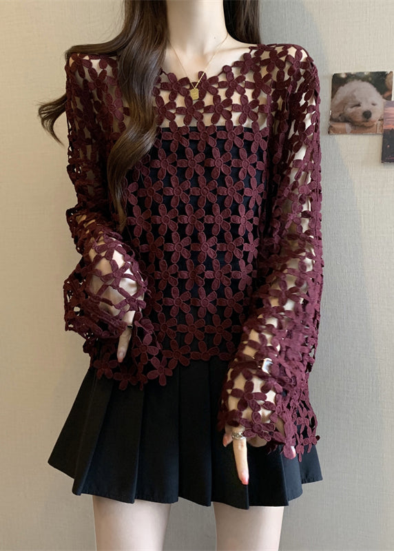 Mulberry Embroidered Sheer Tops Fall