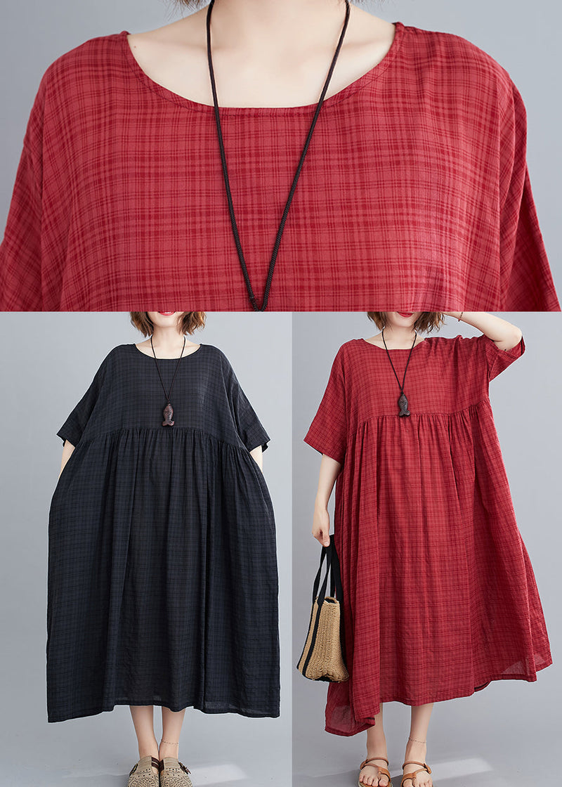 Mulberry O-neck Linen Long Dresses Short Sleeve