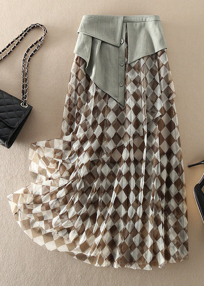 Natural High Waist Tulle Plaid Skirts Spring