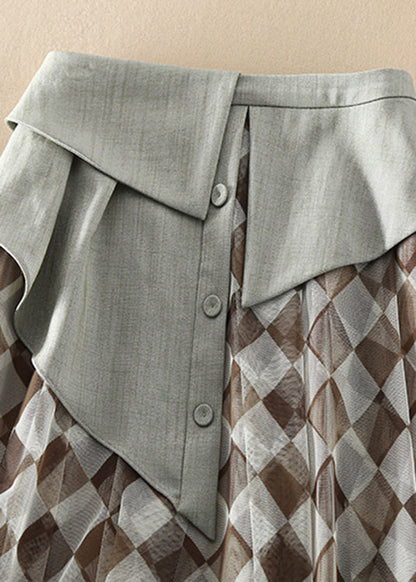 Natural High Waist Tulle Plaid Skirts Spring