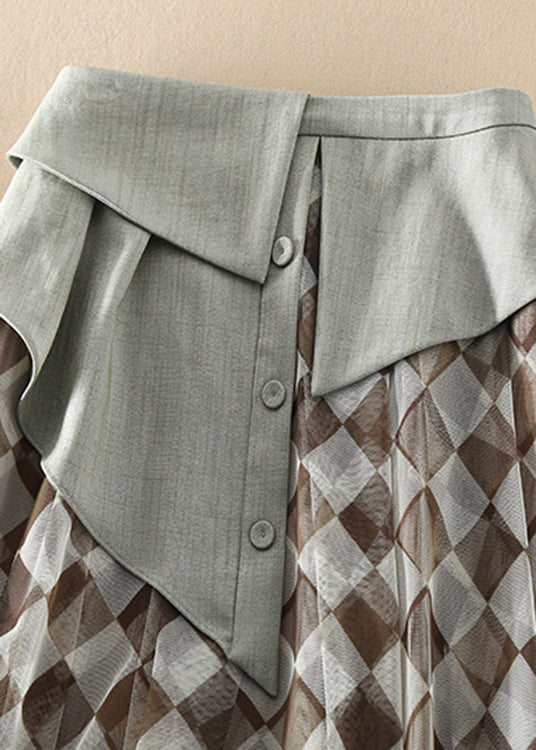 Natural High Waist Tulle Plaid Skirts Spring