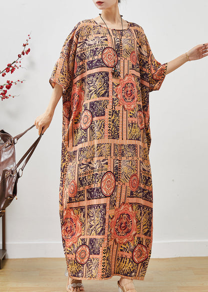 Orange Oversized Print Cotton Vacation Dress Summer
