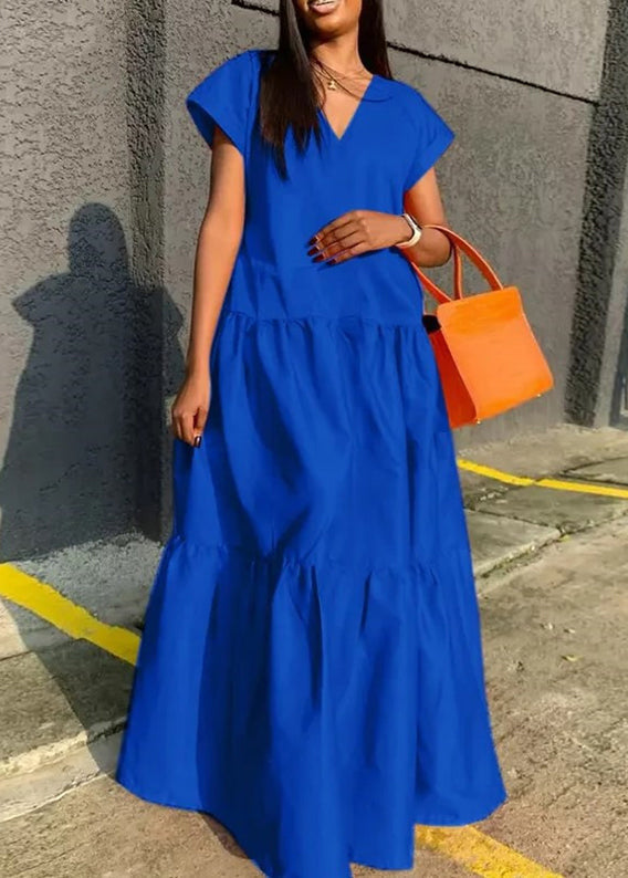 Orange V Neck Patchwork Long Dress Summer