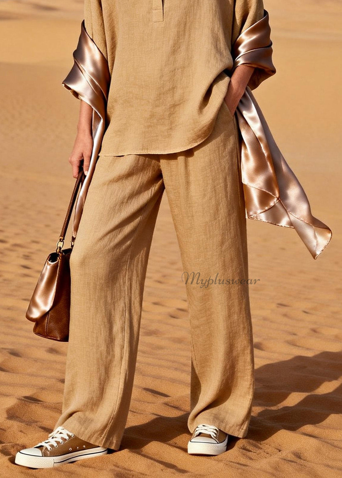 Peter Pan Collar Silk Patchwork Linen Two Piece Set Outfits Summer