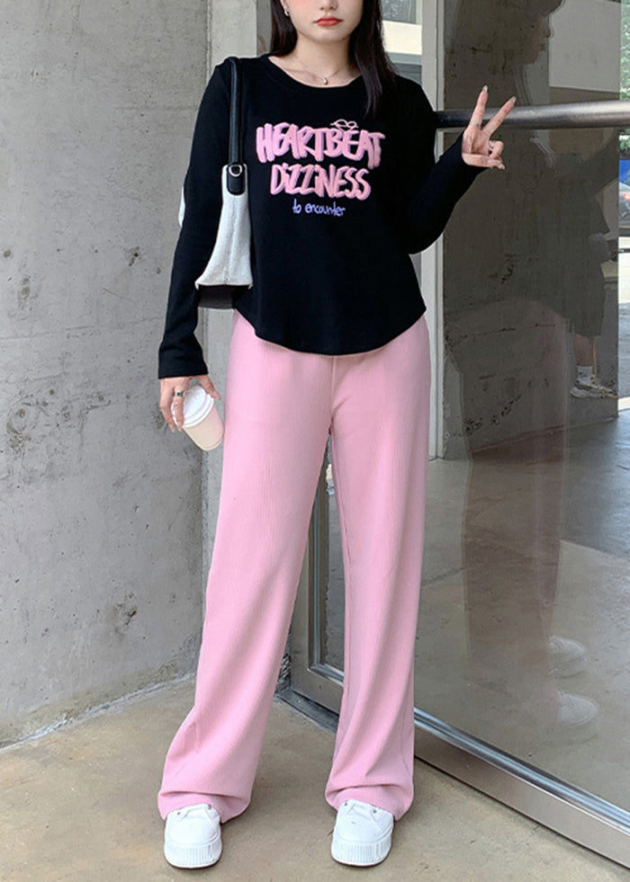 Pink Draping High Waist Spandex Straight Pants Fall