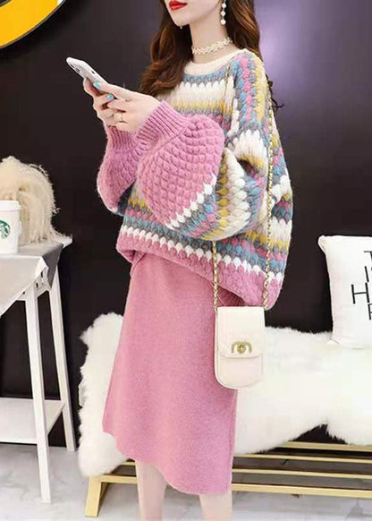 Pink Striped Two Piece Set Winter Clothing