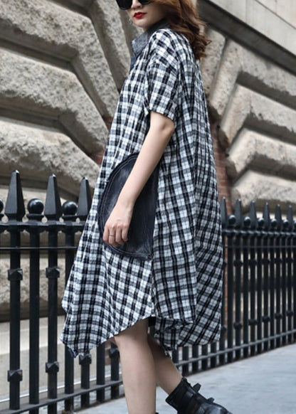 Plaid Button Patchwork Cotton Dress Summer