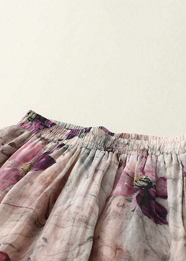 Pockets Print Elastic Waist Cotton Lantern Pants Summer