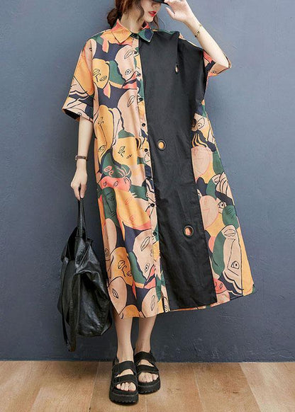 Print Patchwork Cotton Asymmetrical Designside Open Summer Maxi Dress