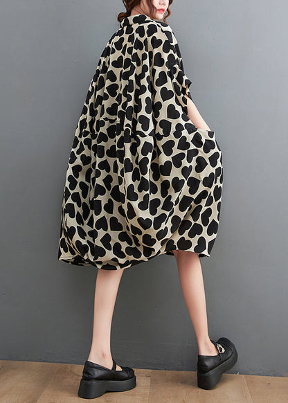 Print Peter Pan Collar Pockets Cotton Dresses Summer