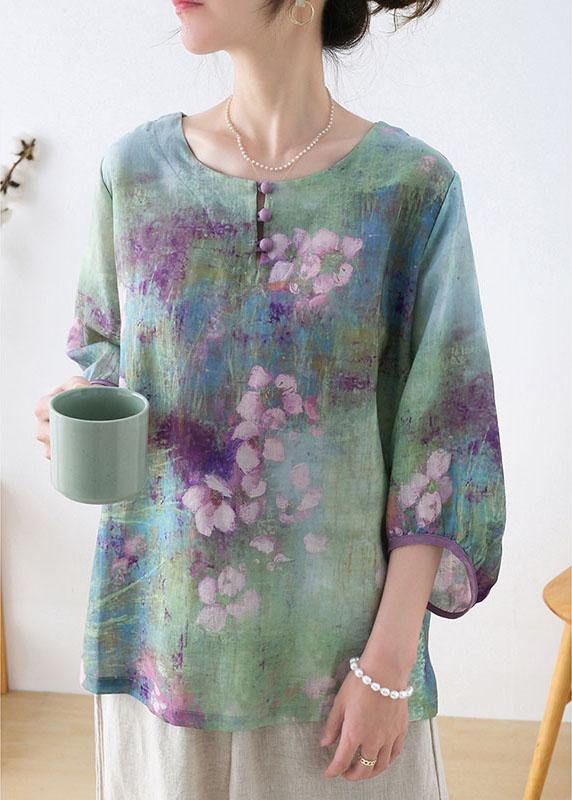 Purple Button Print Fall Three Quarter Sleeve Top