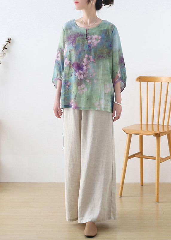 Purple Button Print Fall Three Quarter Sleeve Top