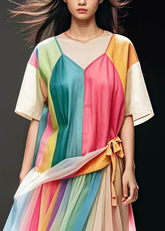 Rainbow Oversized Patchwork Tulle Dress Summer