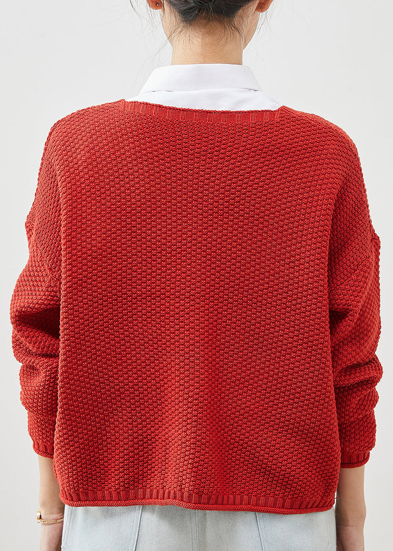 Red Button Down Knit Loose Cardigan Spring