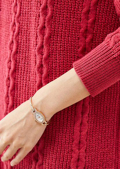 Red O-neck Warm Cable Knit Dress Winter