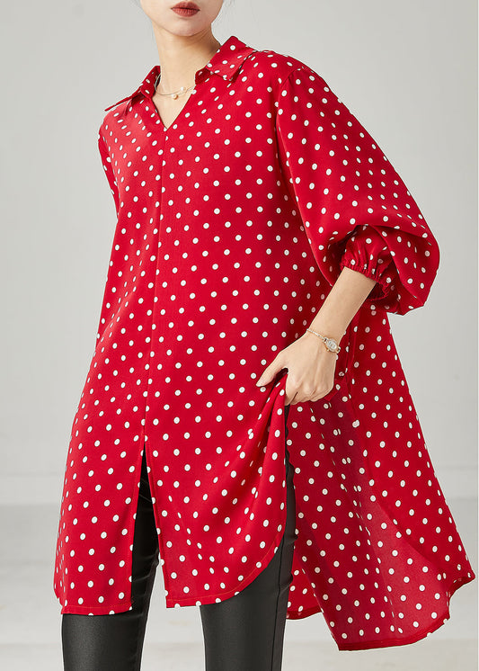 Red Oversized Dot Chiffon Shirt Top Spring