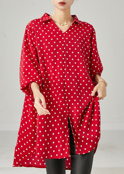 Red Oversized Dot Chiffon Shirt Top Spring