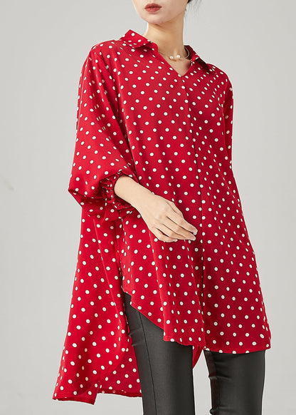 Red Oversized Dot Chiffon Shirt Top Spring