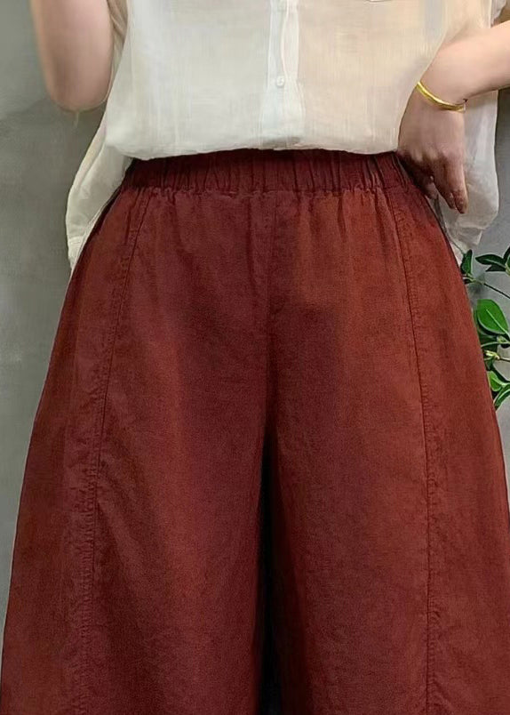 Red Oversized Linen Crop Pants Summer