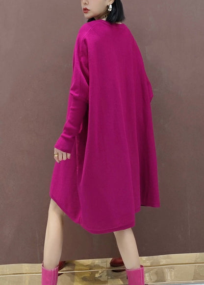 Rose V Neck Patchwork Knit Mid Dresses Batwing Sleeve