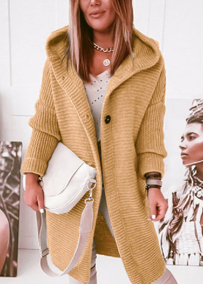 Rubber Red Hooded Button Knit Cardigans Fall