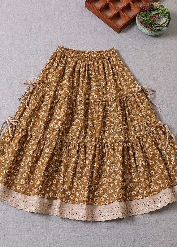 Unique Yellow Patchwork Print Skirt Winter