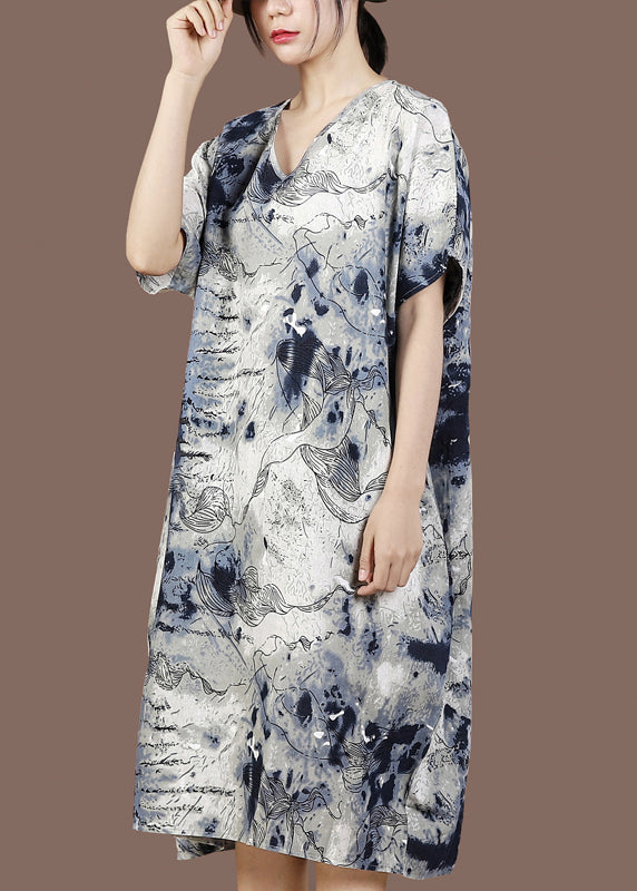 V Neck Print Pockets Dresses Short Sleeve