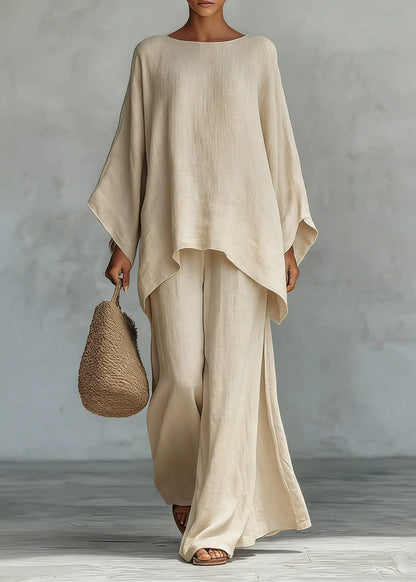 White O Neck Asymmetrical Design Cotton Two Pieces Set Summer