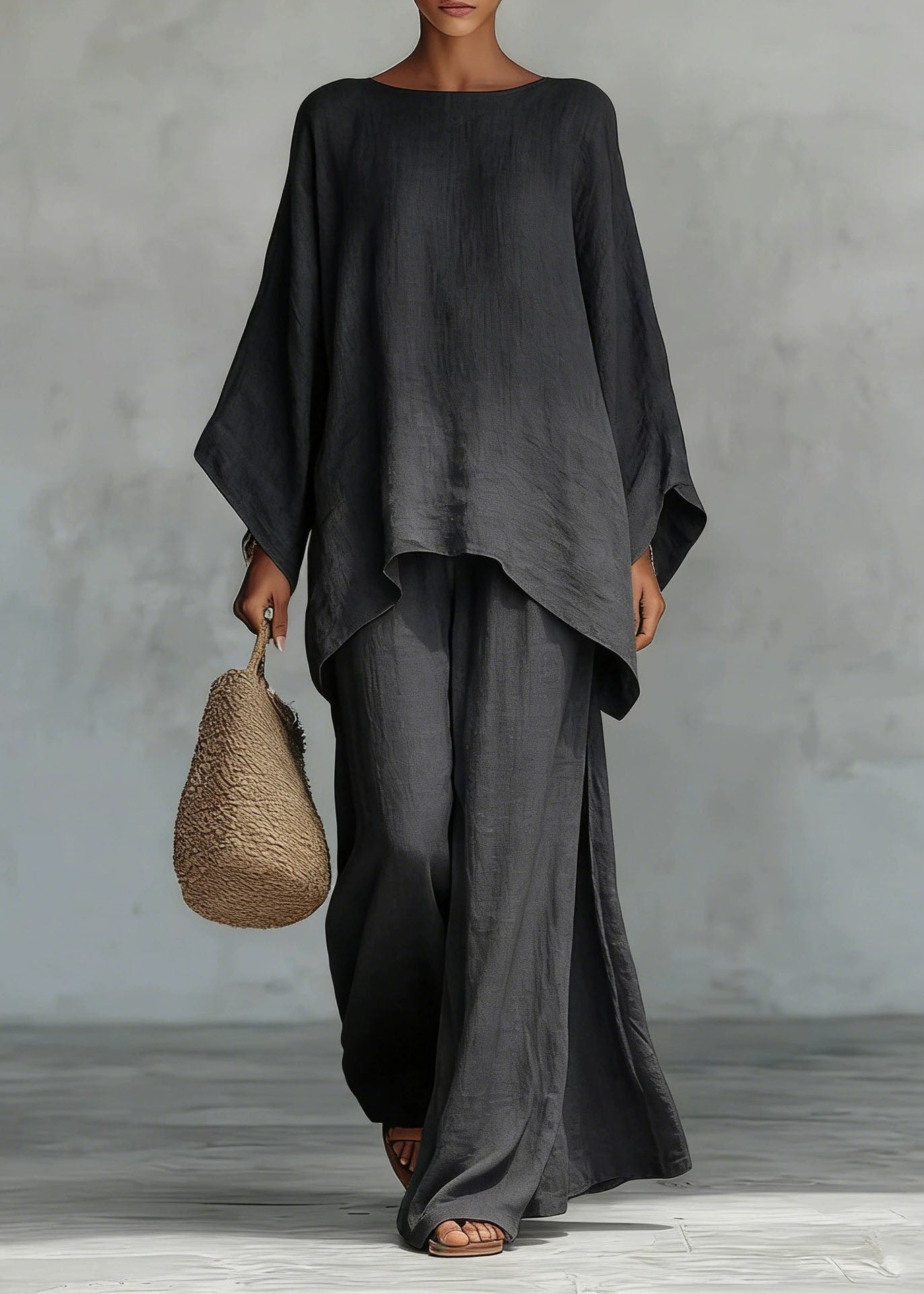 White O Neck Asymmetrical Design Cotton Two Pieces Set Summer