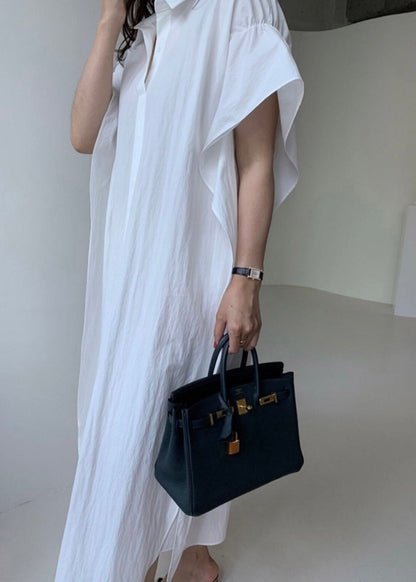 White Peter Pan Collar Button Cozy Long Shirt Dress Summer