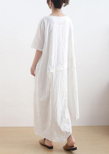 White Asymmetrical Design Maxi Summer Linen Dress