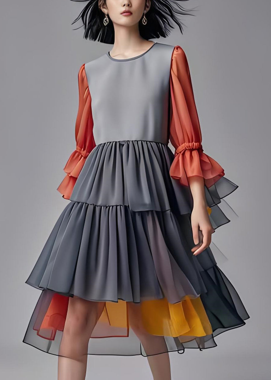 Wrinkled Layered Patchwork Chiffon Dresses Summer