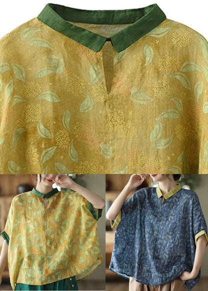 Yellow Patchwork Ramie Shirt Short Sleeve