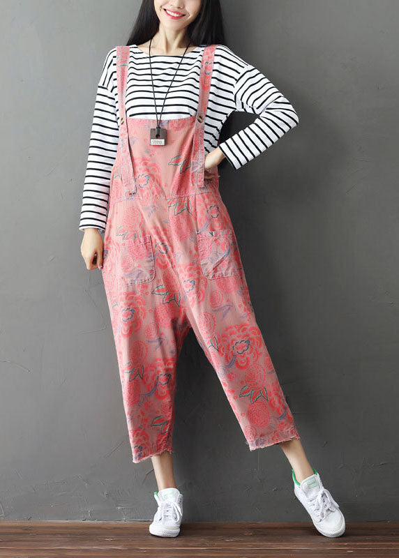 Pink Print Wide Leg Pants Jumpsuits Spring