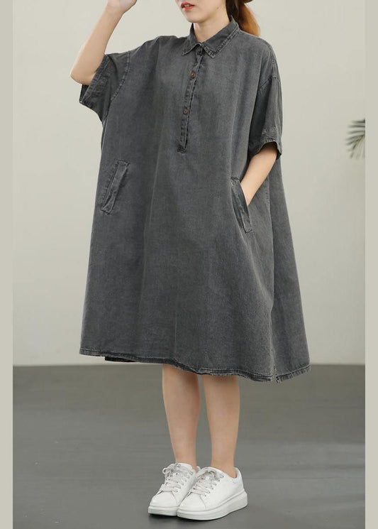 Polo Collar Thin Denim Dress for in Summer