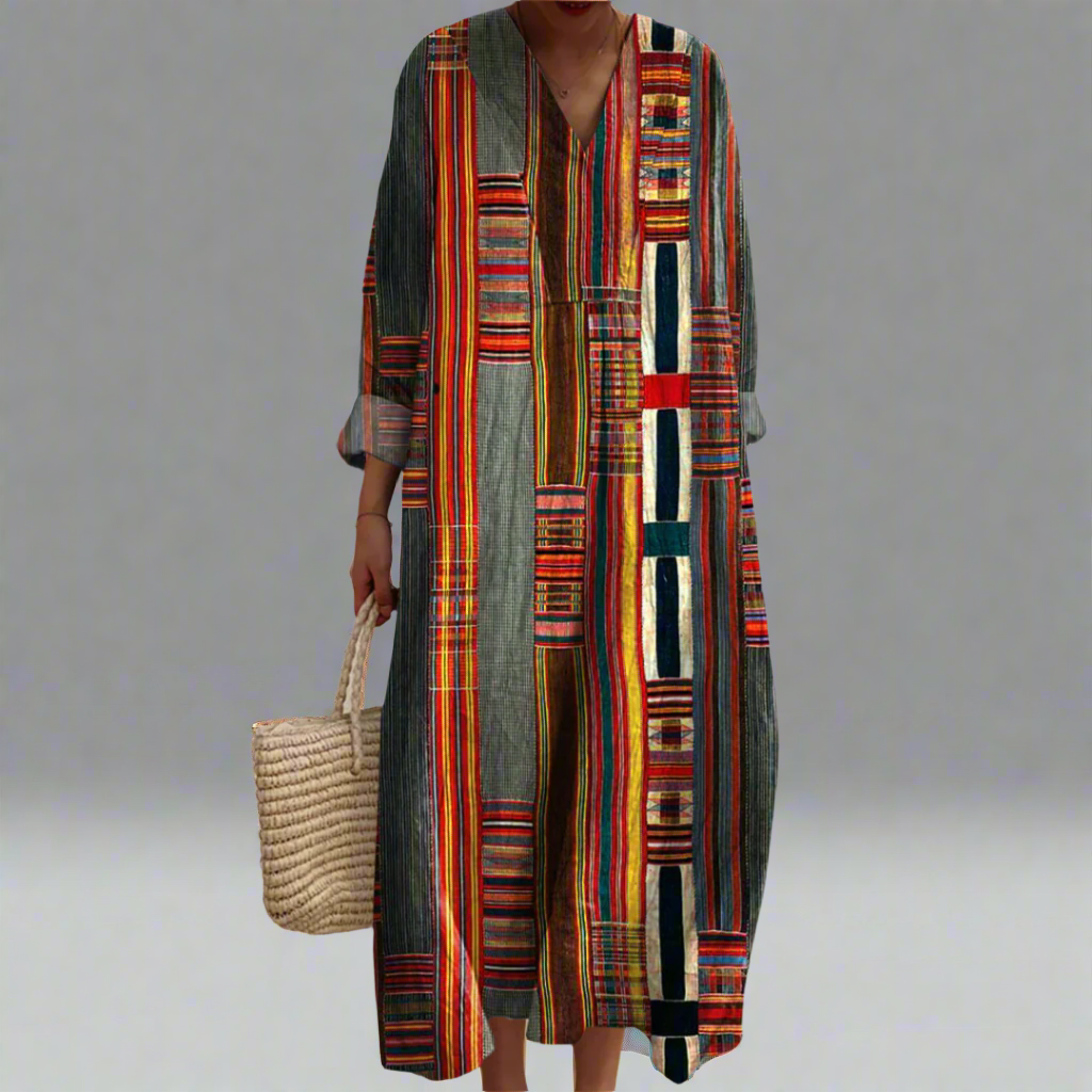 CD | Rochie boho maxi cu dungi geometrice