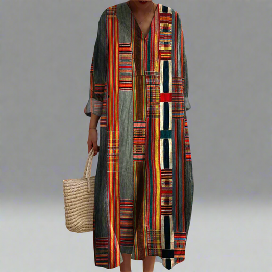 CD | Rochie boho maxi cu dungi geometrice