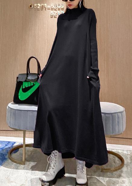 Pullover Black Sweater Outfits High Neck Large Hem Hipster Fall Knit Dress