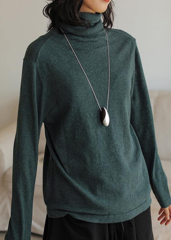 Pullover Blackish Green Knit Sweat Tops High Neck Knitted Pullover
