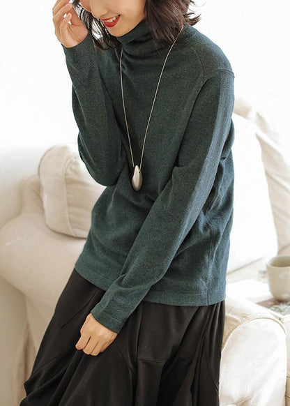 Pullover Blackish Green Knit Sweat Tops High Neck Knitted Pullover
