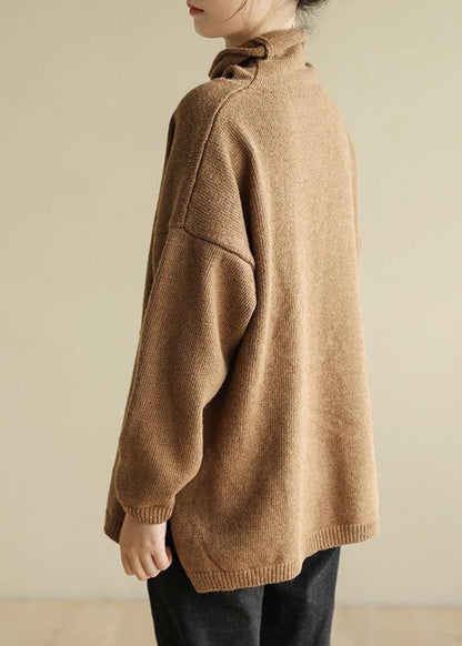 Pullover Brown Clothes for Patchwork Turtleneck Knit Tops