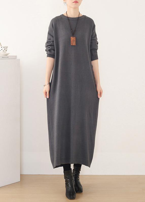 Pullover Gray Sweater O Neck Wild Art Spring Knit Dress