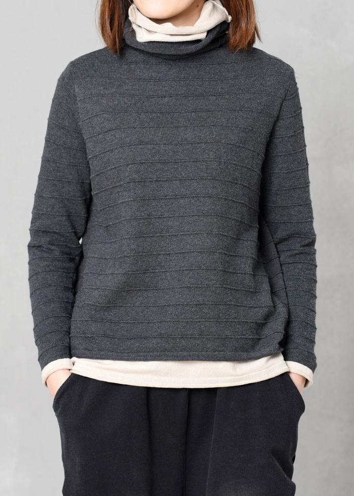 Pullover Hige Neck Knitted Tops Oversize False Two Pieces Patchwork Color Sweater Red