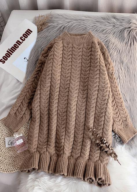 Pullover Khaki Sweater Wardrobes Street Style O Neck Thick Oversize Fall Knitwear
