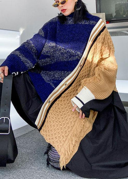 Pullover Multicolor Top O Neck Asymmetric Oversize Spring Knitwear