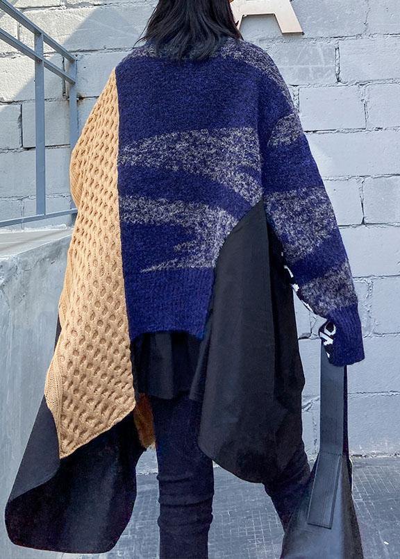 Pullover Multicolor Top O Neck Asymmetric Oversize Spring Knitwear