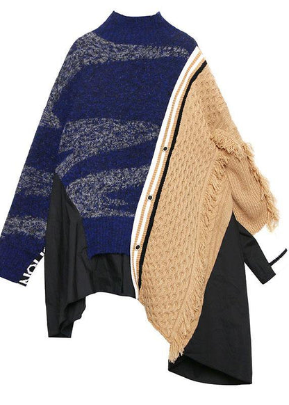 Pullover Multicolor Top O Neck Asymmetric Oversize Spring Knitwear
