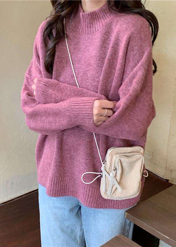 Pullover Pink Knitted Pullover High Neck Knitwear